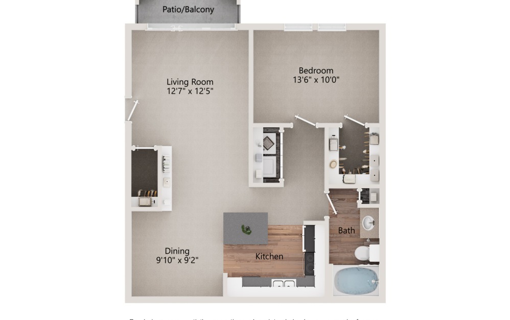 A5 - 1 bedroom floorplan layout with 1 bathroom and 753 square feet (2D)