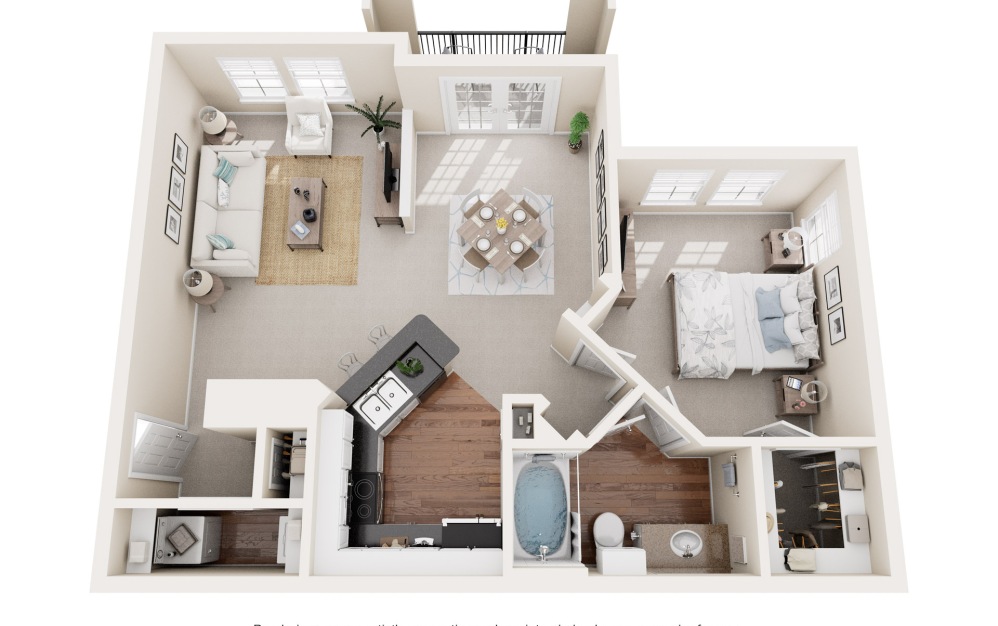A6 - 1 bedroom floorplan layout with 1 bathroom and 779 square feet (3D)