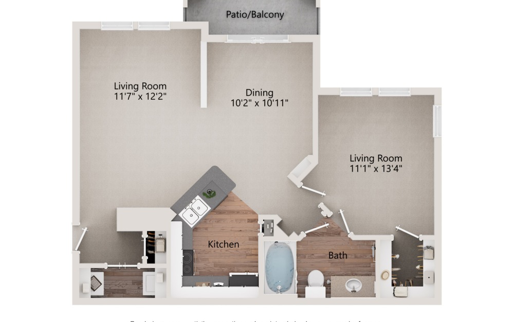 A6 - 1 bedroom floorplan layout with 1 bathroom and 779 square feet (2D)