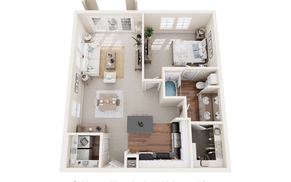 A7 - 1 bedroom floorplan layout with 1 bathroom and 783 square feet (3D)