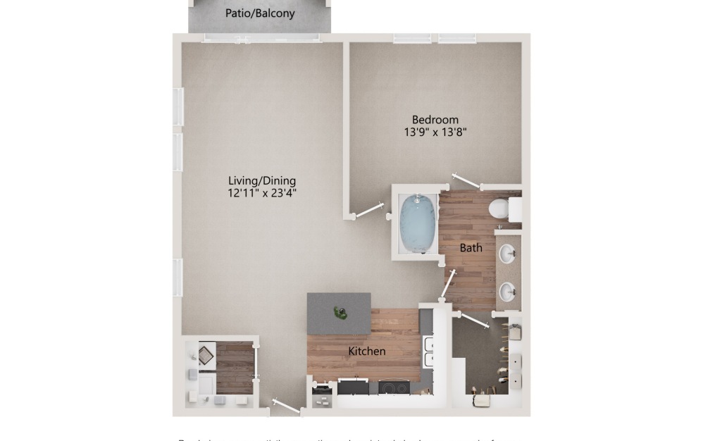A7 - 1 bedroom floorplan layout with 1 bathroom and 783 square feet (2D)