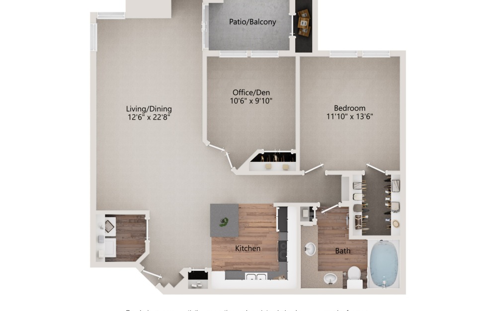 B1 - 2 bedroom floorplan layout with 1 bathroom and 938 square feet (2D)